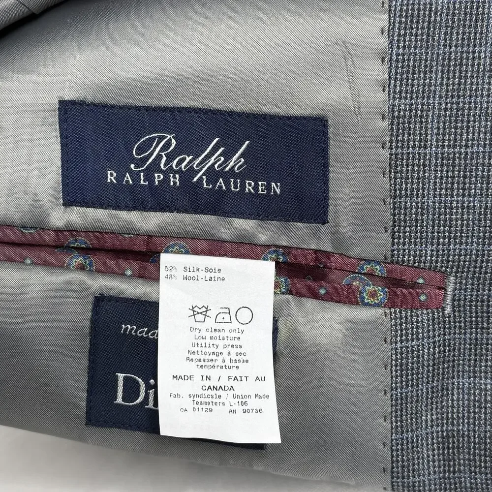 Ralph Lauren Blazer Mens 42R Gray Silk Wool Windowpane Sport Coat Canada